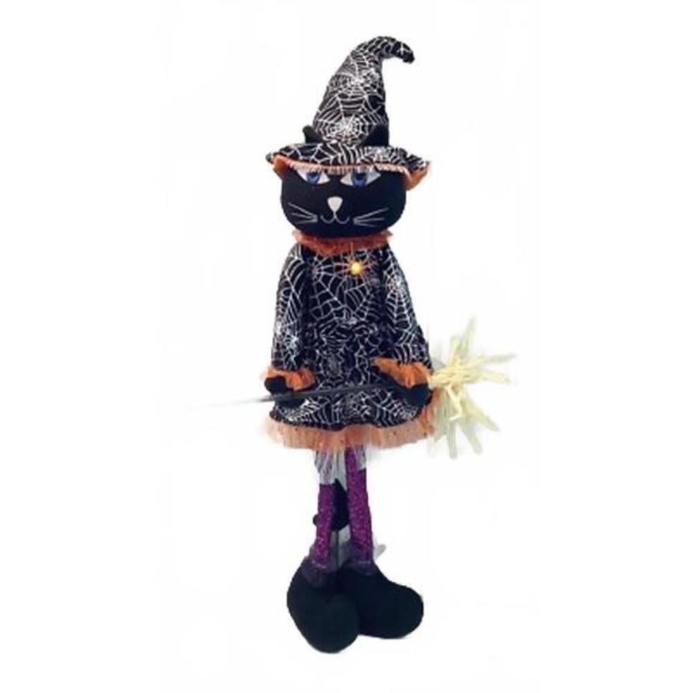 Katrina the Cat Halloween Black Cat Witch Decoration with Light-Up Features New
